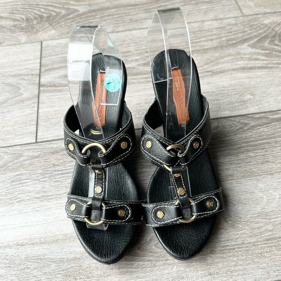 BCBGMAXAZRIA Ma-dara Black Buffalo Wedge Sandals  All Leather - Picture 3 of 16